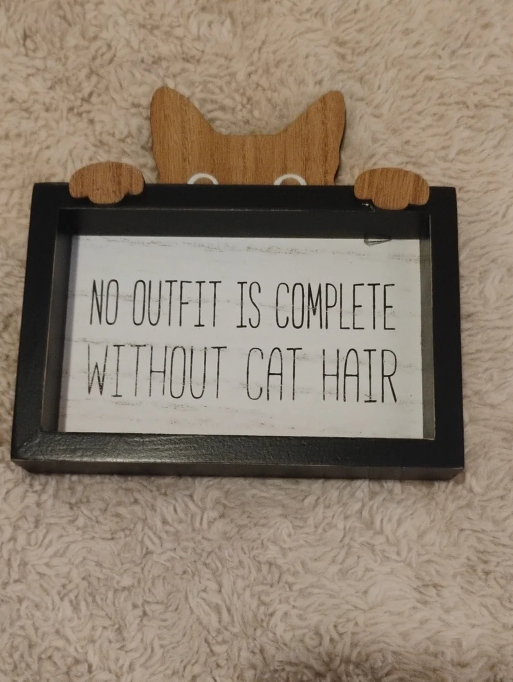 Wooden Cat Hair Sign Wall Decor - Black and Natural
